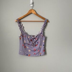 Urban Outfitters Lavender Cherry Floral Ruffle Corset Crop Top Tank Top Size L